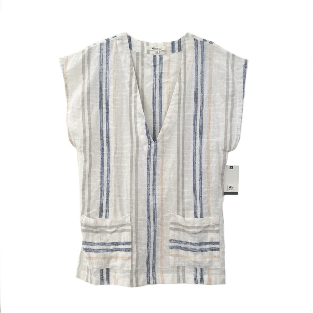 Rip Curl‎ Women's Striped Tunic Top XS Cotton Viscose NWT Boho Beach Cover Up